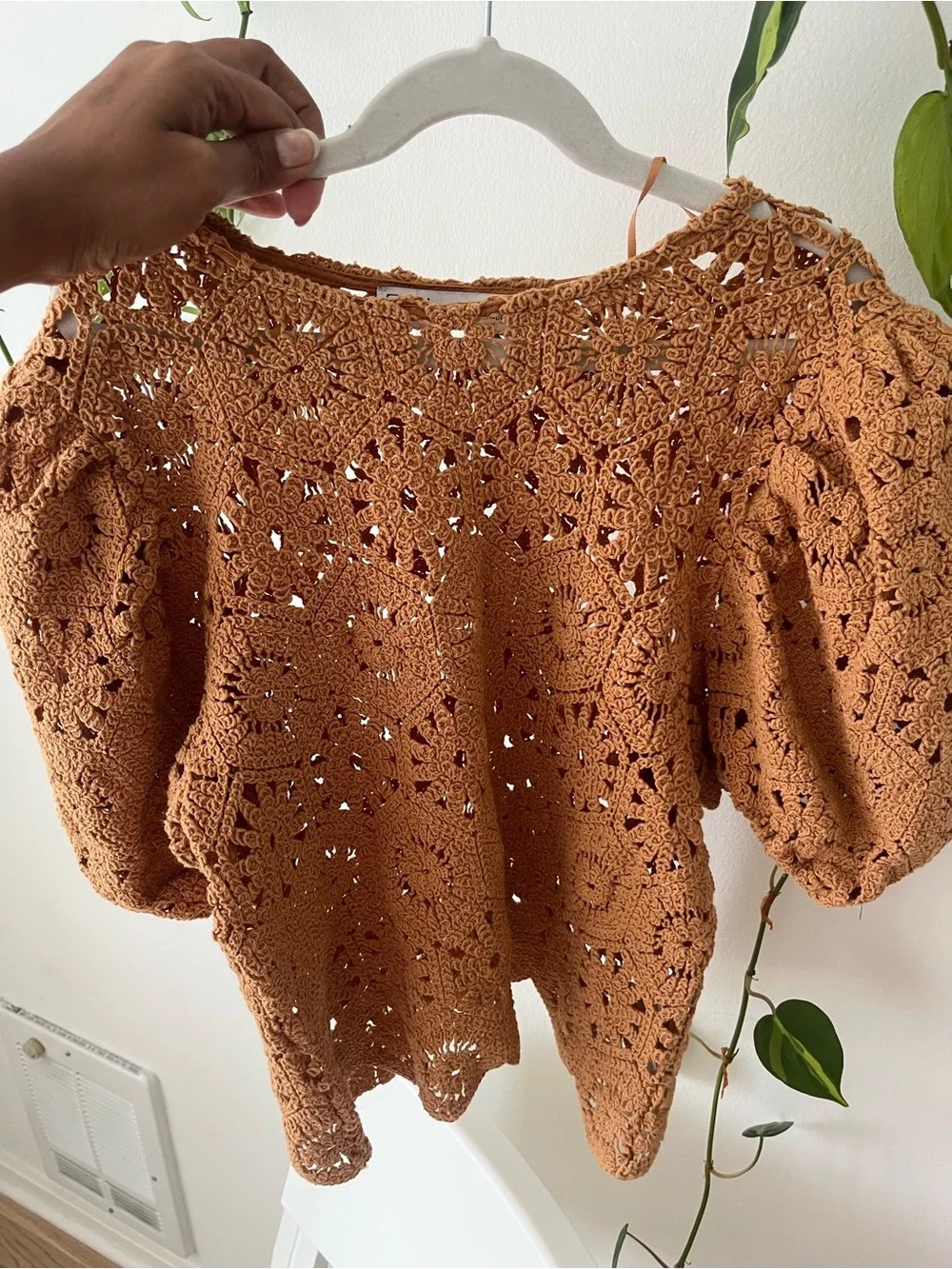 Zara Crochet Puff Sleeve Top - Rust